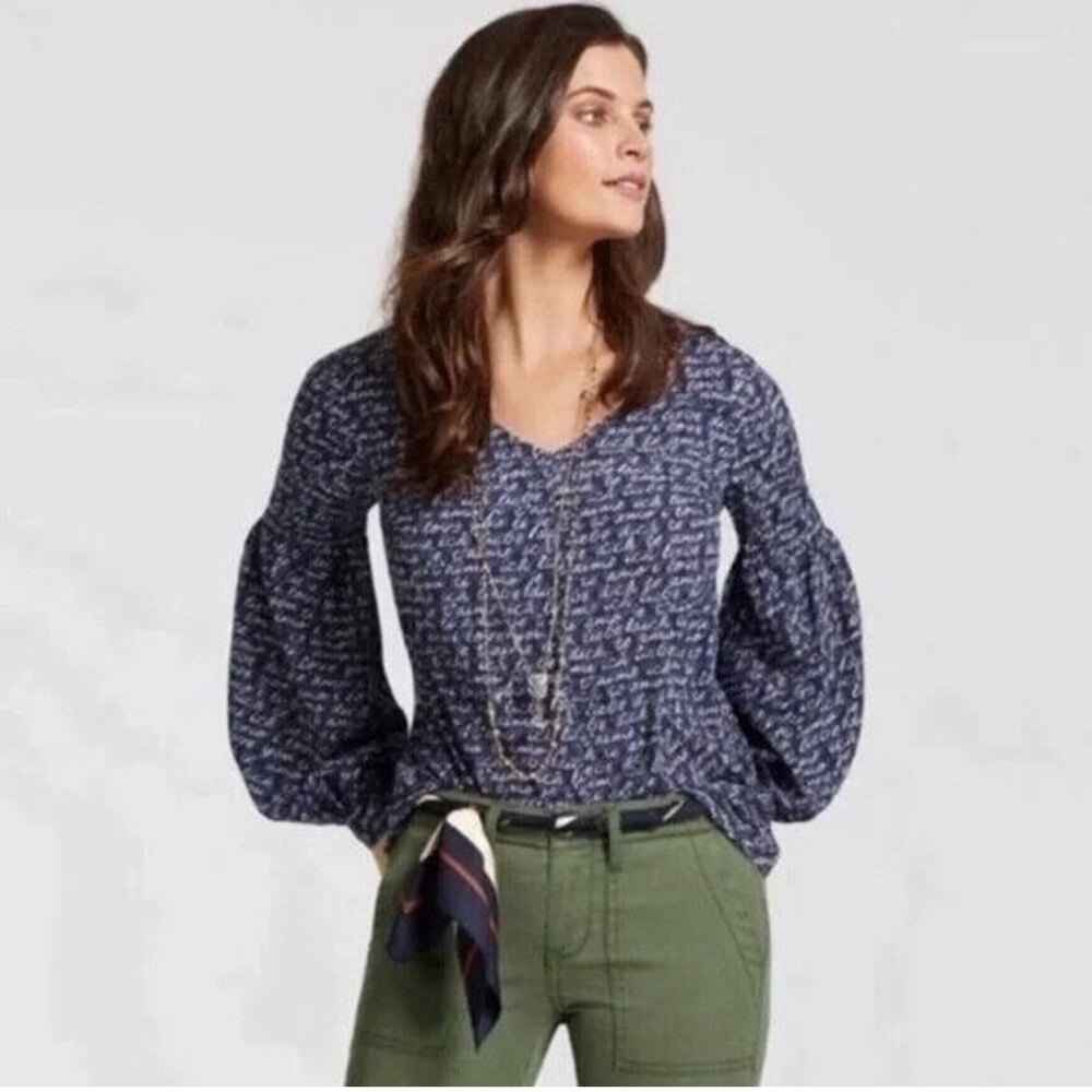 CAbi Blue Patterned Blouse
